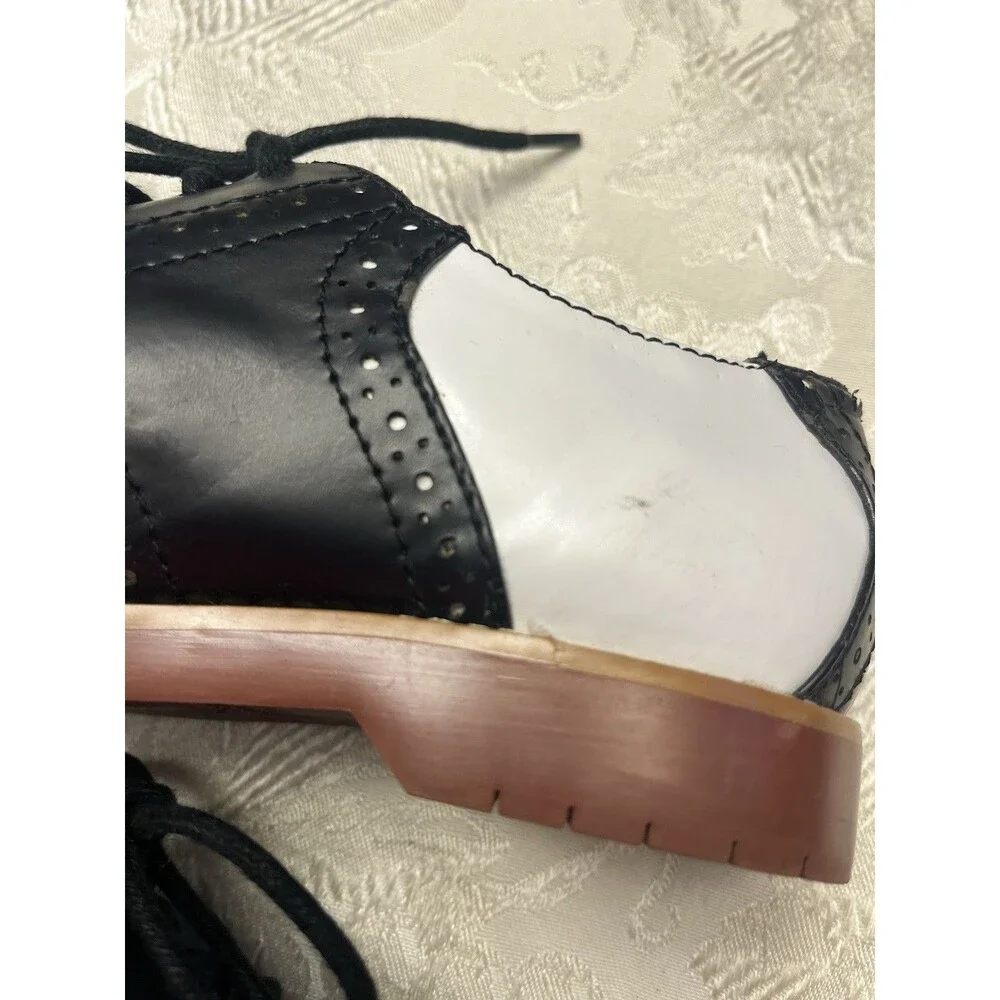 GH Bass Loafer Saddle Lace Up Shoes Black White Dance Sock hop Retro Kids 4